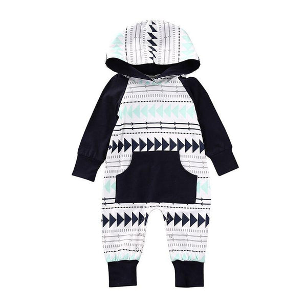 Babies Patchwork Printed Long Sleeves Hooded Romper