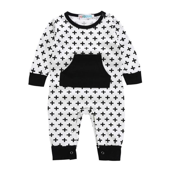 Newborn Long Sleeves Black Plus Sign Printed Romper