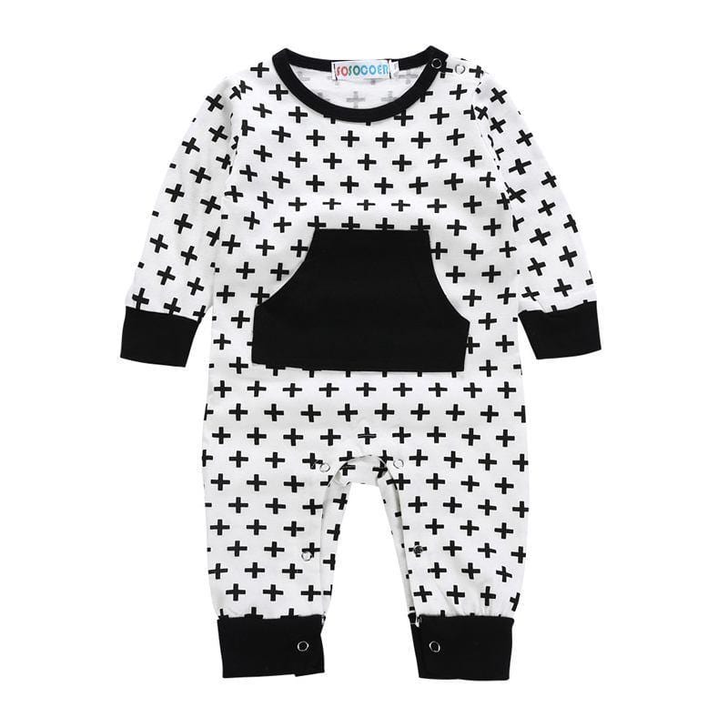 Newborn Long Sleeves Black Plus Sign Printed Romper