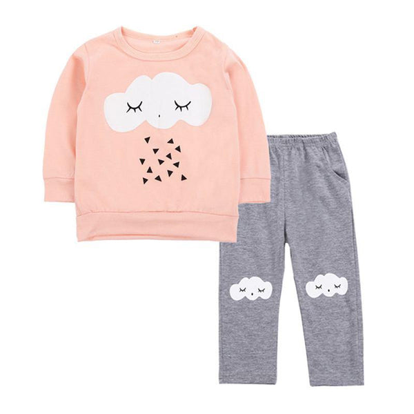 2 Pcs Set Girls Long Sleeves Cloud Printed Sweatshirt And Pants
