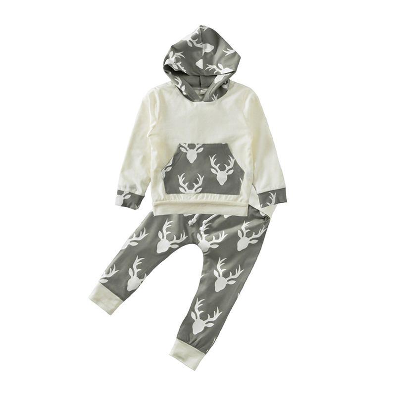 2 Pcs Set Babies Elk Printed Hoodies And Pants