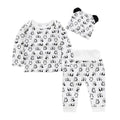 3 Pcs Set Babies Panda Printed Long Sleeves Tops And Pants And Hat