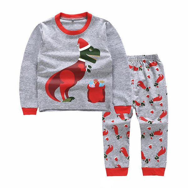 Boys Christmas Dinosaur Printed Pajamas Set