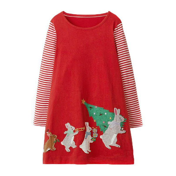 Girls Cotton Christmas Mouse Printed Patchwork Dress