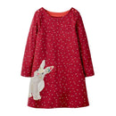 Girls Long Sleeves Bunny Pattern Round Neck Dress