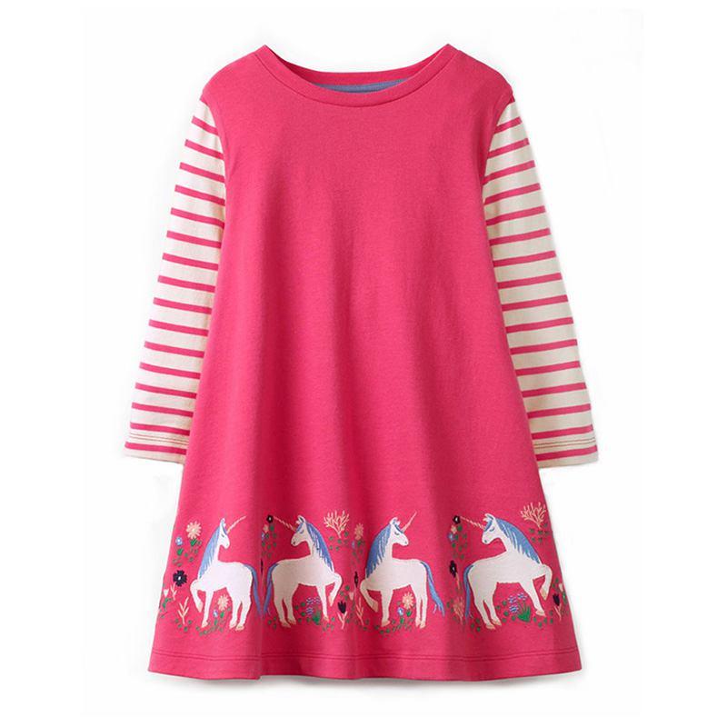 Girls Patchwork Unicorn Printed Round Neck Dress