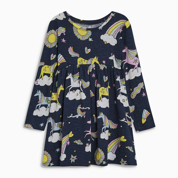 Girls Cute Unicorn Printed Long Sleeves Casual Dress