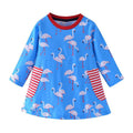 Girls Flamingo Printed Long Sleeves Pocket Dress