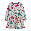 Girls Long Sleeves Floral Printed Cotton Dress