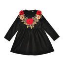 Girls Cotton Floral Embroidered Long Sleeves Dress
