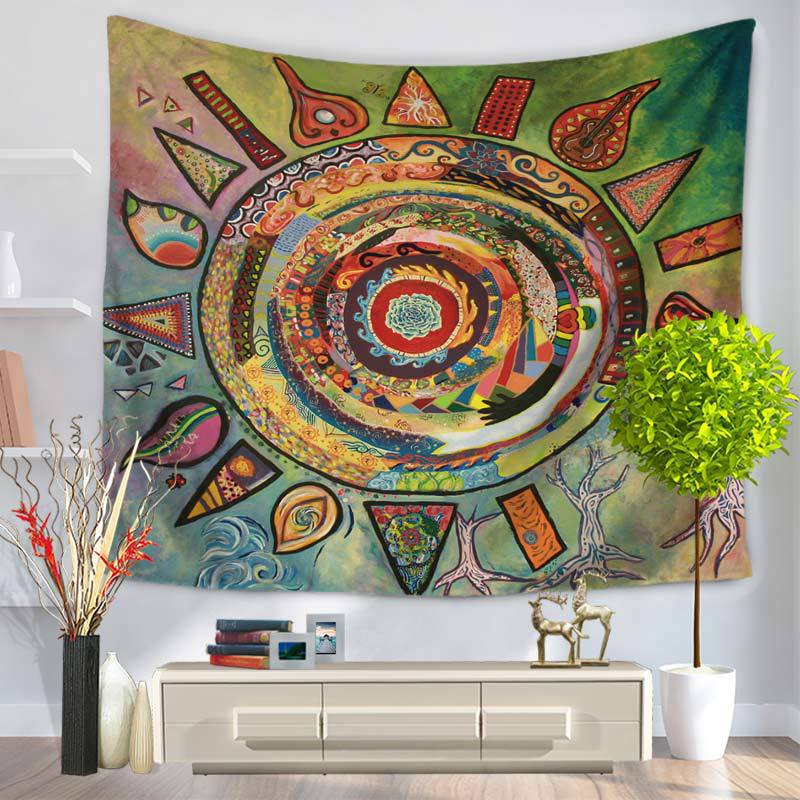Fashion Wall Hanging Polyester Sun Moon Face Printed Yoga Picnic Mat Decorative Tapestry For Living Room