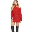 Fashion Dolman Sleeves Design Women Solid Color Long Length Sweater Dress