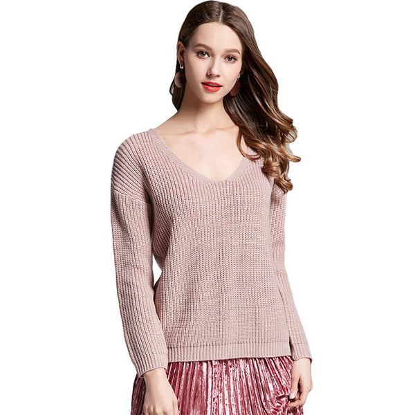 Casual Style V Neck Solid Color Long Sleeves Sweater