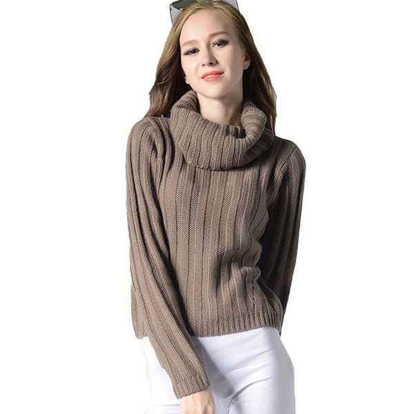 Women Turtle Neck Solid Color Short Sweater