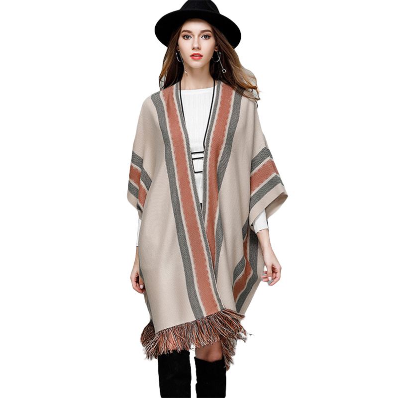 Bohemian Style Loose Pattern Vintage Stripes Print Cardigan With Tassel