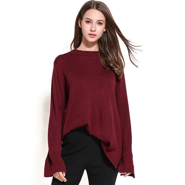 New Arrival Women Loose Pattern Solid Color Pullover Sweater