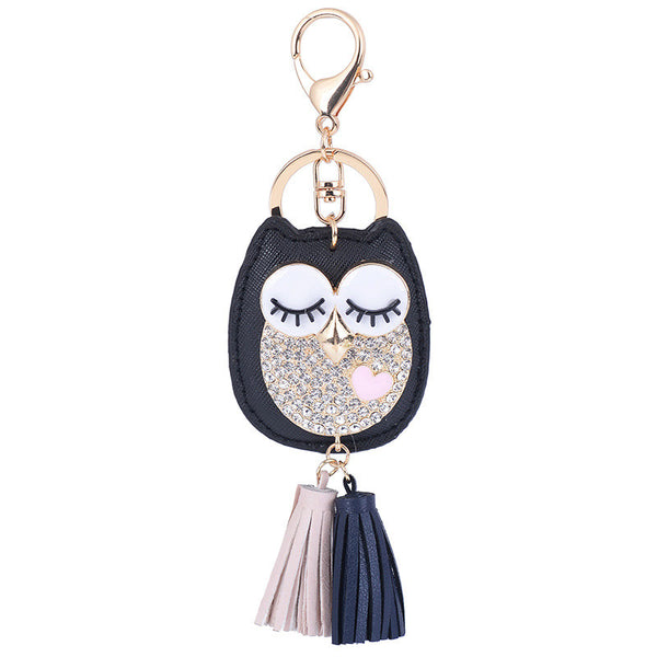 Creative PU Leather Lucky Owl Pendant Sweet Young Lady Keychain With Tassel