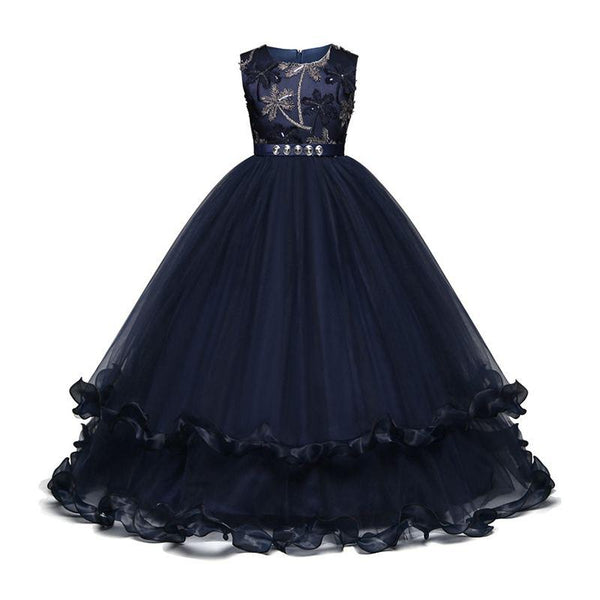 Elegant Girls Sleeveless Floral Embroidered Ceremonious Princess Dress