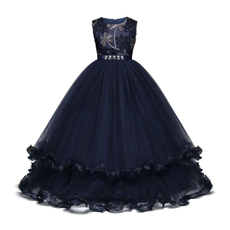 Elegant Girls Sleeveless Floral Embroidered Ceremonious Princess Dress