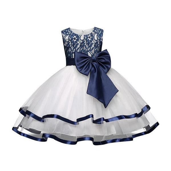 Girls Lace Printed Sleeveless Big Bowknot Tutu Princess Dress