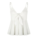 Fashion White Color Chiffon Top V Neck Bowknot Camis