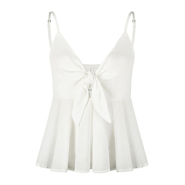 Fashion White Color Chiffon Top V Neck Bowknot Camis