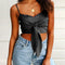 Fashion Solid Color Lace-up Bowknot Design Crop Top Camisole