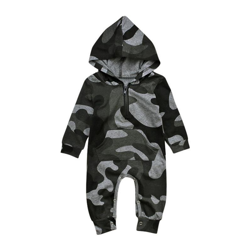 Boys Cotton Long Sleeves Camouflage Printed Hooded Romper