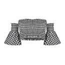 Classic Plaid Print Women Sexy Off-shoulder Flare Sleeves Tube Top