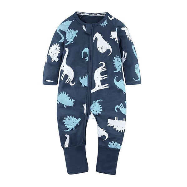 Boys Cotton Long Sleeves Cartoon Dinosaur Printed Romper