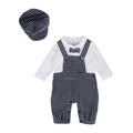 2 Pcs Set Baby Boys Patchwork Plaid Printed Jumpsuit And Hat