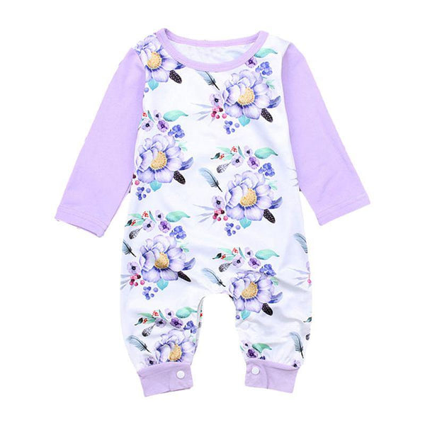 Baby Girls Patchwork Floral Printed Long Sleeves Romper