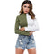 Fashion Lady Color Blocking Patchwork Stand Collar Long Sleeves Crop Top