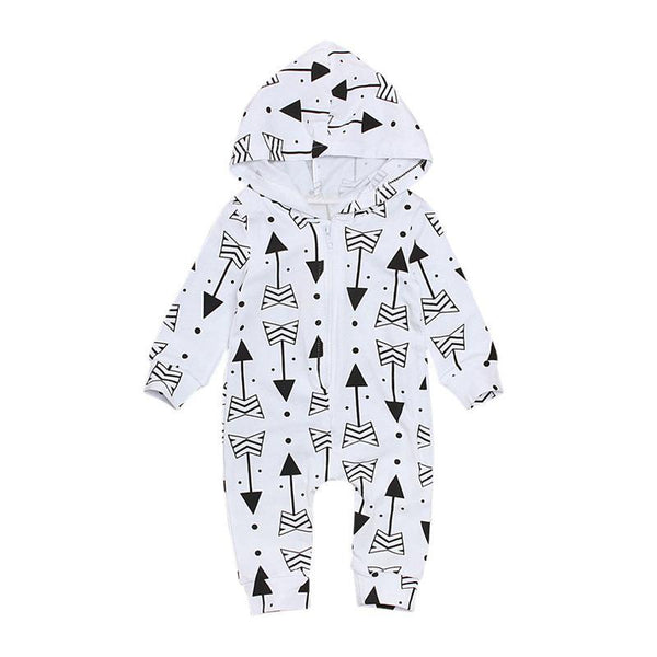 Baby Boys Long Sleeves Arrow Printed Hooded Jumpsuit