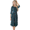 Fashion Green Color Stripes Pattern Long Sleeves Midi Dress