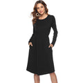 Classic Solid Color Design Women Long Sleeves Casual Work Dress