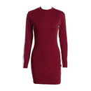 Fashion Round Neck Solid Color Long Sleeves Slimming Tight Dress