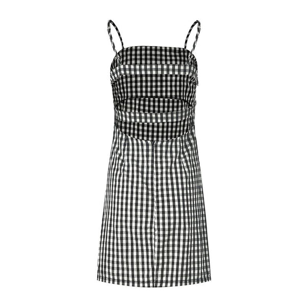 Fashion Sweet Bowknot Design Women Plaid Print Slip Dress