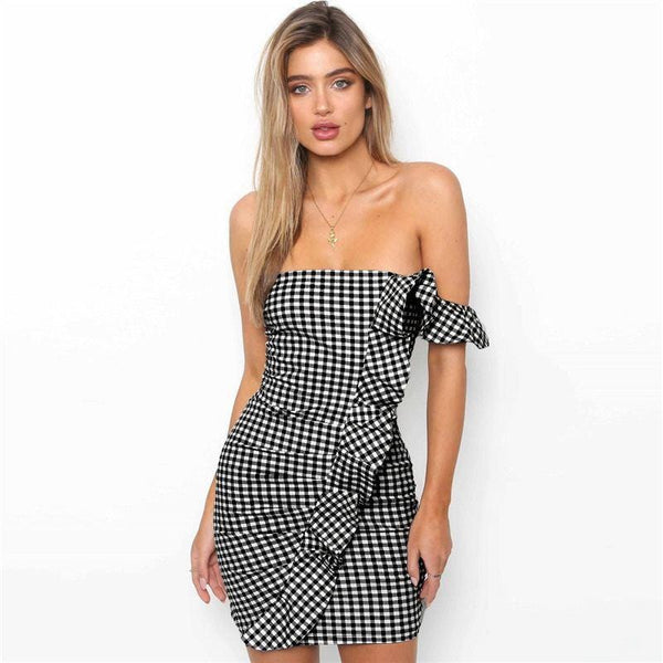 Sexy Off-shoulder Irregular Flouncing Design Women Tight Dress