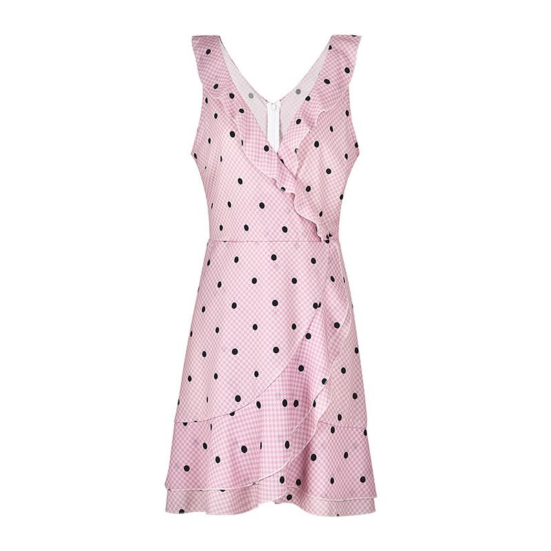 Classic Polka Dot Print Sweet Falbala Irregular Hemline Women Slip Dress