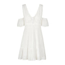 Fashion Women Sweet Cool Shoulder White Color Chiffon Dress