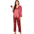 Autumn Winter Women Home Wear Smooth Silk-like Pajamas Set
