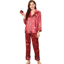 Autumn Winter Women Home Wear Smooth Silk-like Pajamas Set
