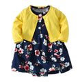 Baby Girls 2 Pcs Set Cotton Solid Color Outerwear And Floral Printed Dress