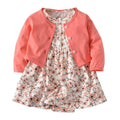 Baby Girls Cotton Solid Color Outerwear And Floral Printed Dress 2 Pcs Set