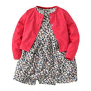 2 Pcs Set Baby Girls Cotton Solid Color Outerwear And Floral Printed Dress