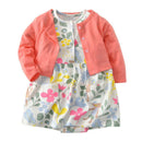 Baby Girls Cotton Solid Color Outerwear And Floral Printed Dress Set