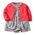 Baby Girls 2 Pcs Set Cotton Solid Color Outerwear And Ice Lolly Printed Dress