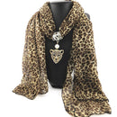 Fashion Lady Leopard Owl Pendant Leopard Printed Chiffon Necklace Scarf