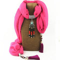 Women Unique Fashion Jewelry Ceramic Beads Tassel Pendant Linen Scarf